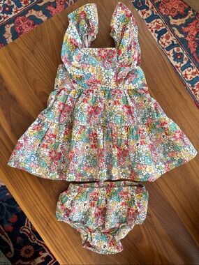 6 Month Baby Cotton Floral Dress and Diaper Cover